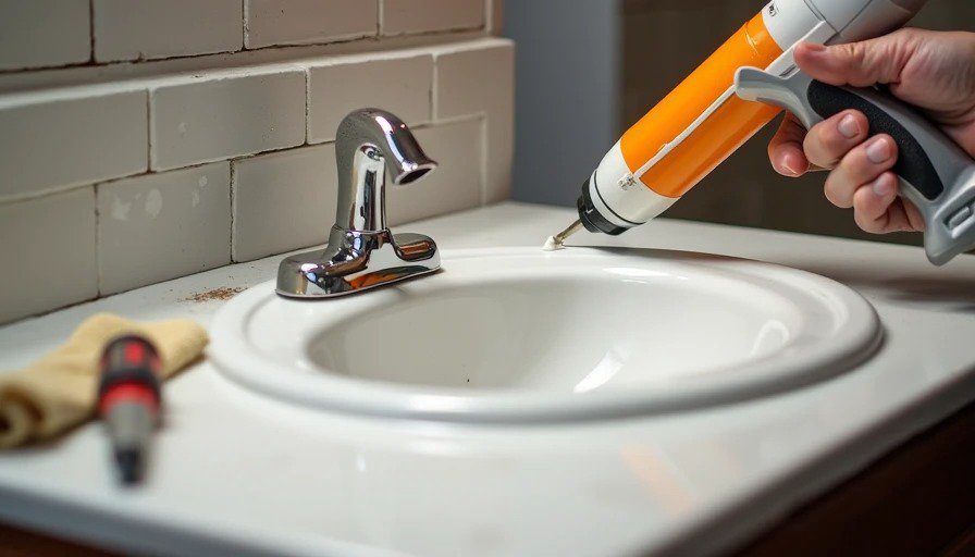 Applying caulk around bathroom fixtures