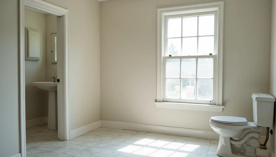 Semi-gloss trim in rental bathroom