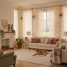 Boho Crochet Curtains for Living Room Lace Curtains 84 Inches Long 2 Panel, Rod Pocket Vintage Tassel Bohemian Decor Geometry Striped Light Filtering Semi Sheer Curtain Drapes for Bedroom,Beige