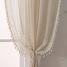 Boho Crochet Curtains for Living Room Lace Curtains 84 Inches Long 2 Panel, Rod Pocket Vintage Tassel Bohemian Decor Geometry Striped Light Filtering Semi Sheer Curtain Drapes for Bedroom,Beige